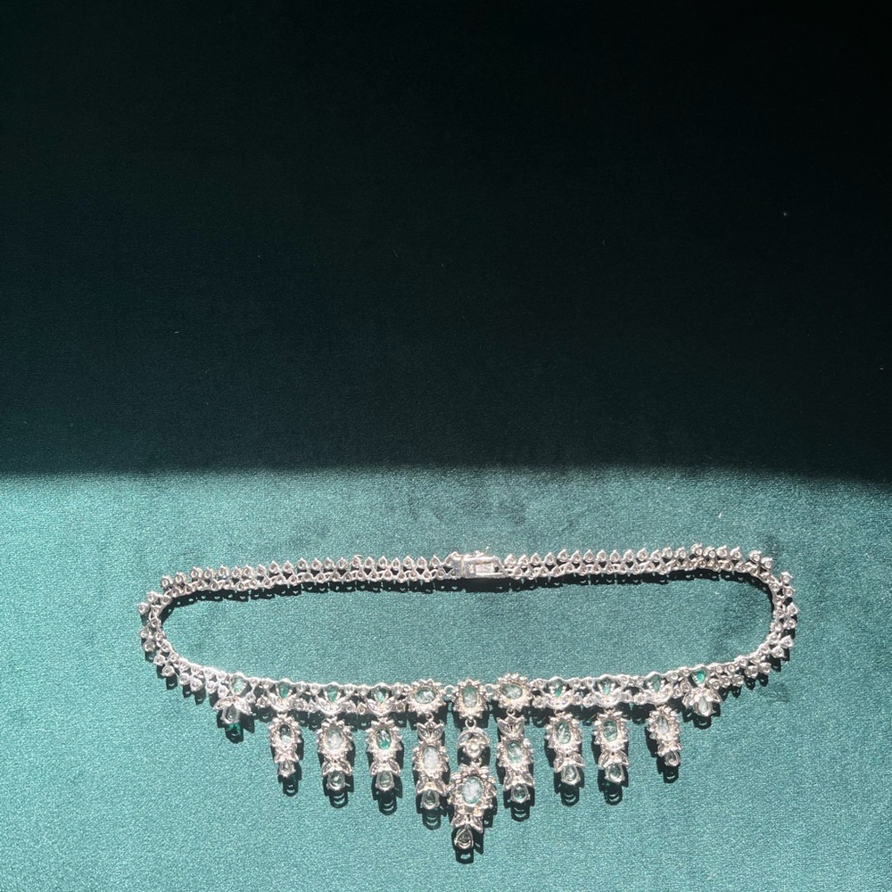 Emerald and Diamond 925 Sterling Silver Necklace - Picture 5 of 6